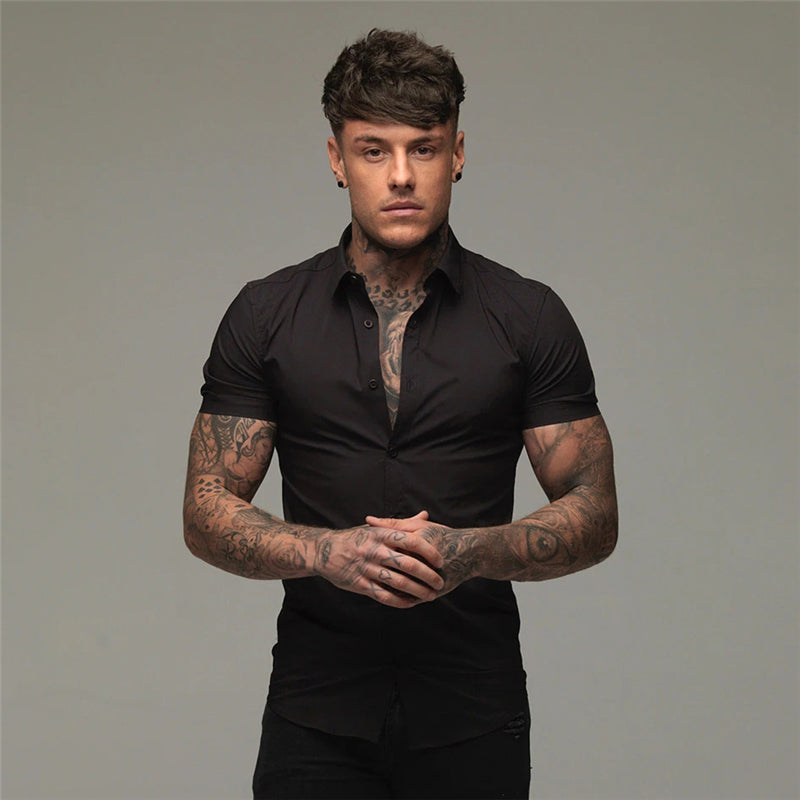 Slim Fit Button Short Sleeve Shirts Men Casual Sportswear Dress Shirt