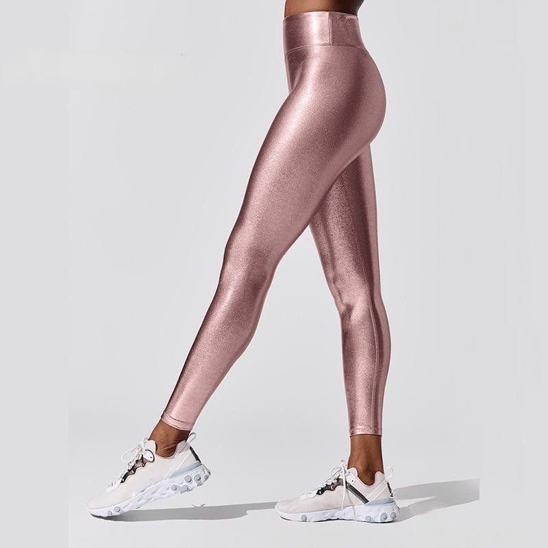 Women's Yoga Pants High Waist Metallic Luster Gym Sportswear Sexy Shiny Sports Cloth